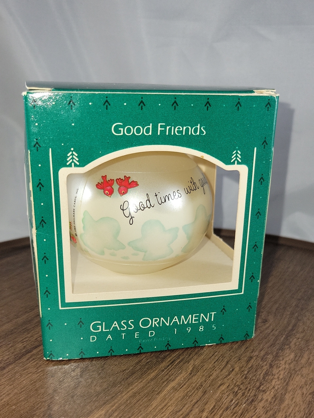 1985 Hallmark Penguin Good Times with Good Friends Glass Teardrop Ornament NRFB